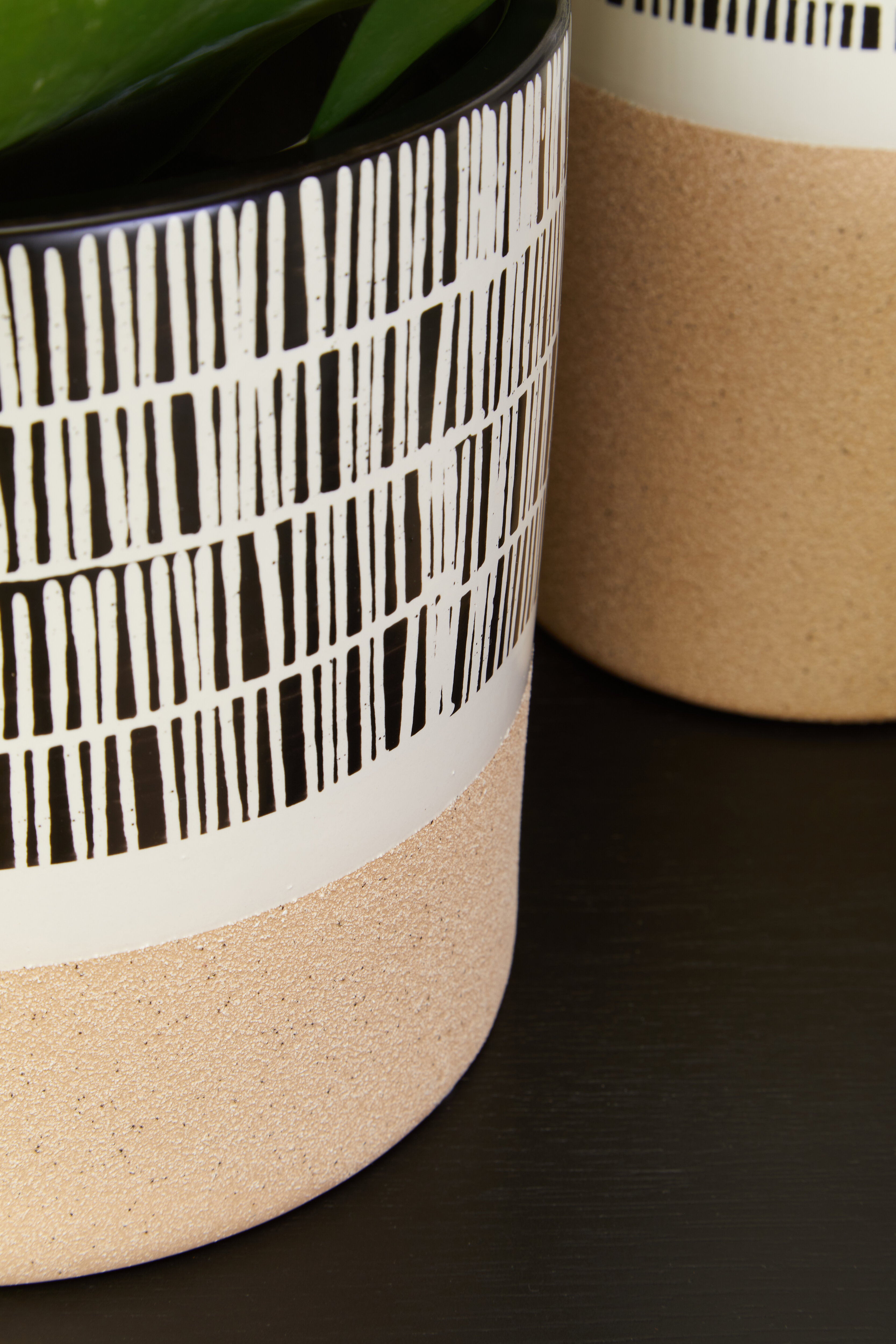 Carlo Natural Black & White Striped Planter | Large